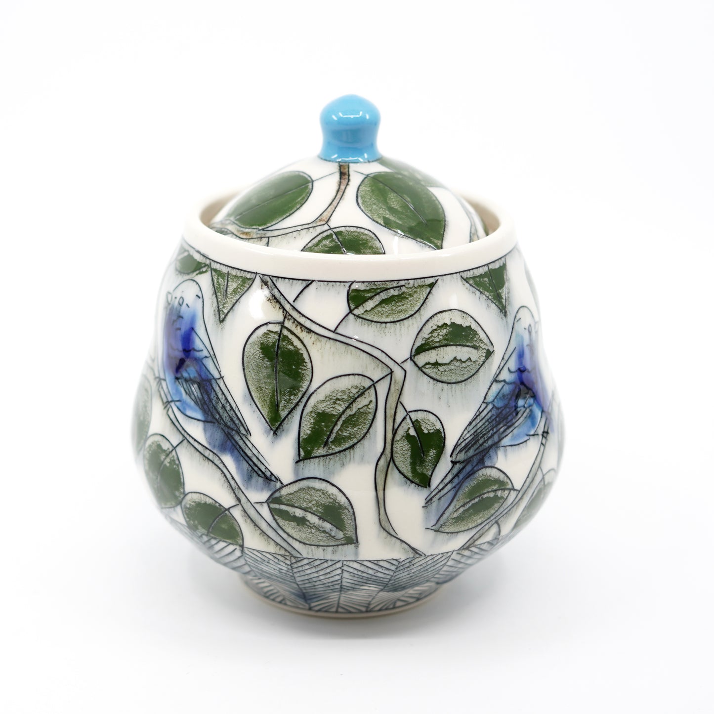 Indigo Bunting Lidded Jar