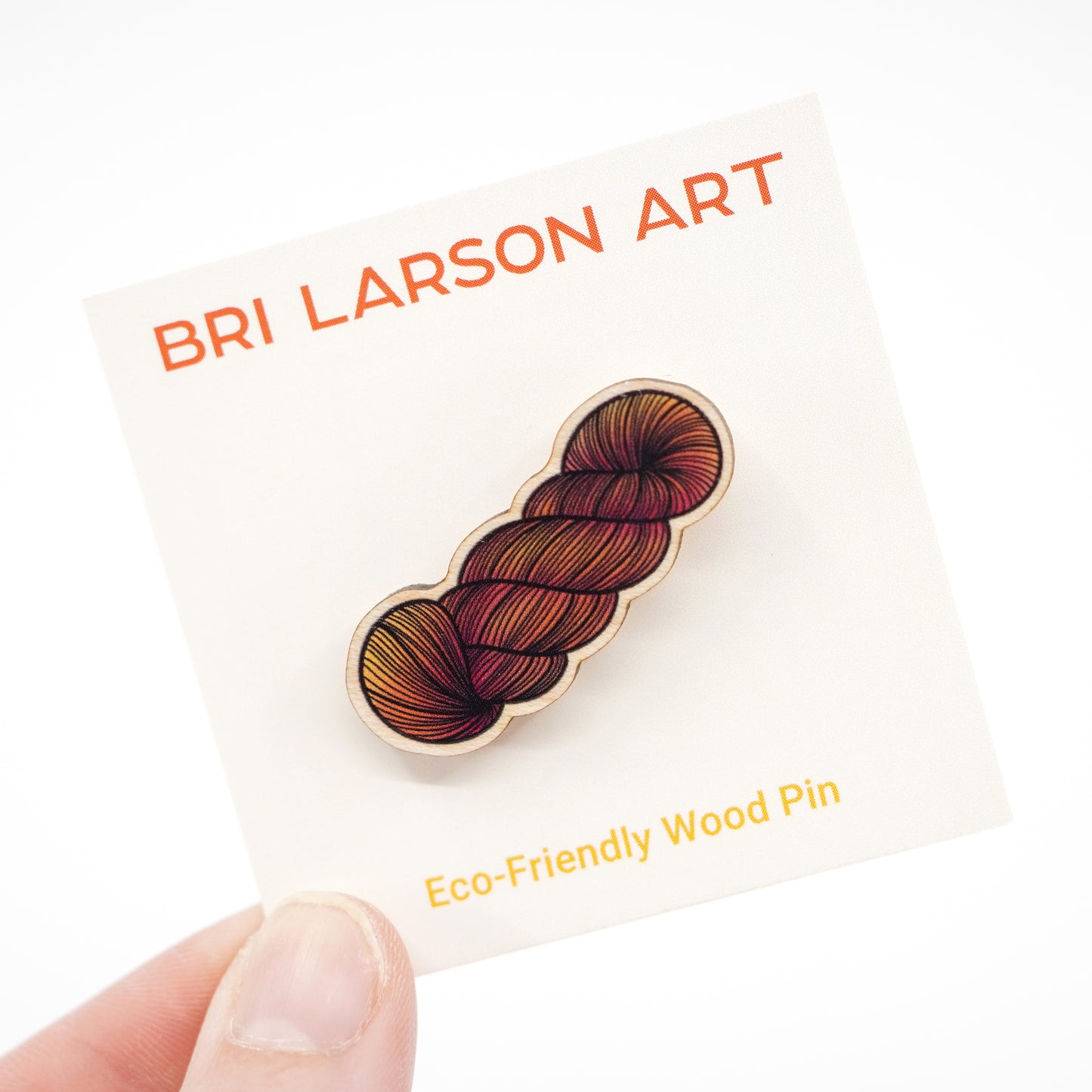 Yarn Skein Eco-Friendly Wood Pin / Orange