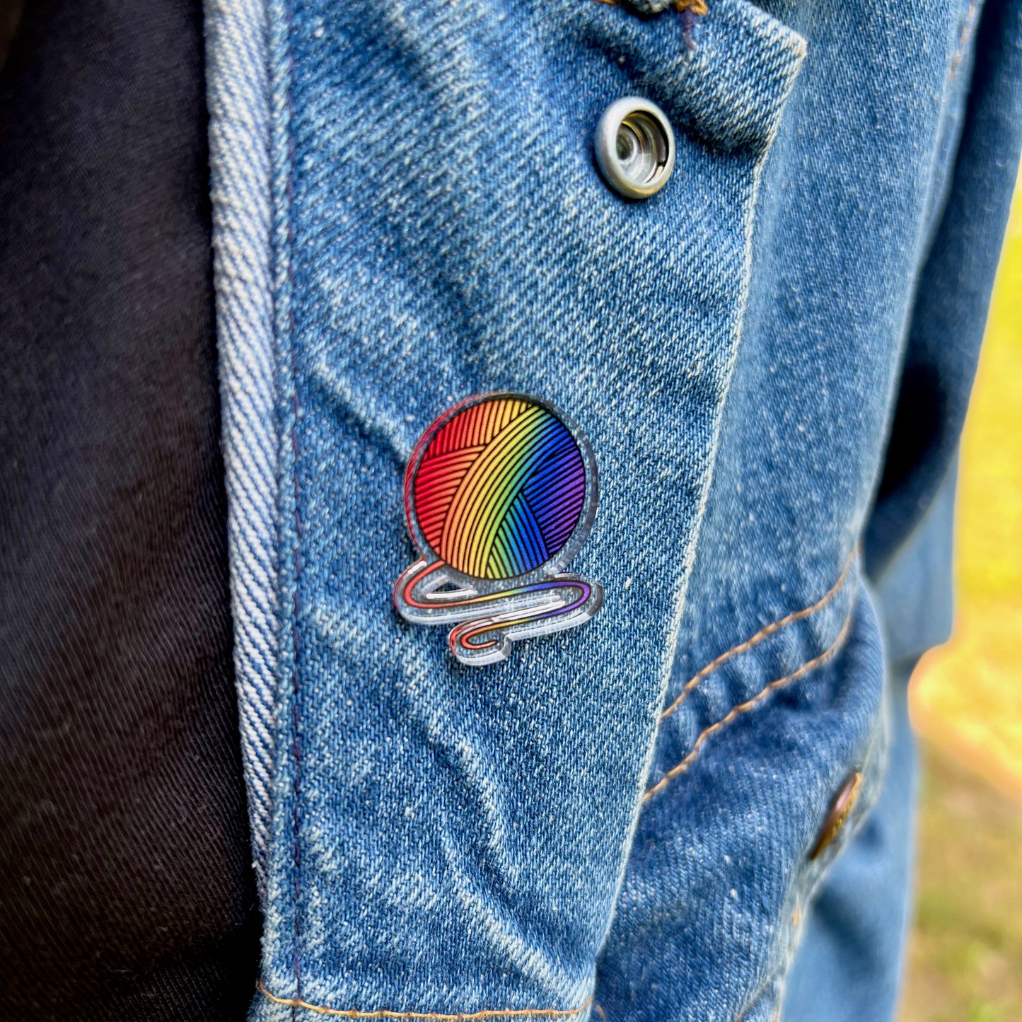 Rainbow Yarn Ball Acrylic Pin