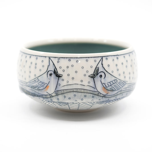 Snowy Tufted Titmouse Small Bowl