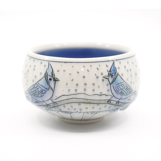 Snowy Blue Jay Small Bowl