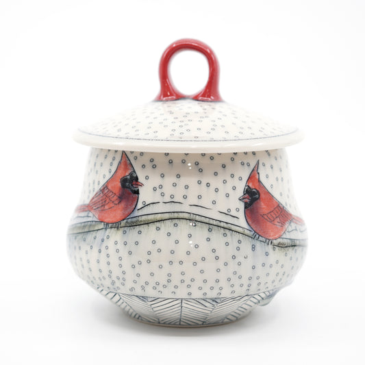 Snowy Cardinal Lidded Jar