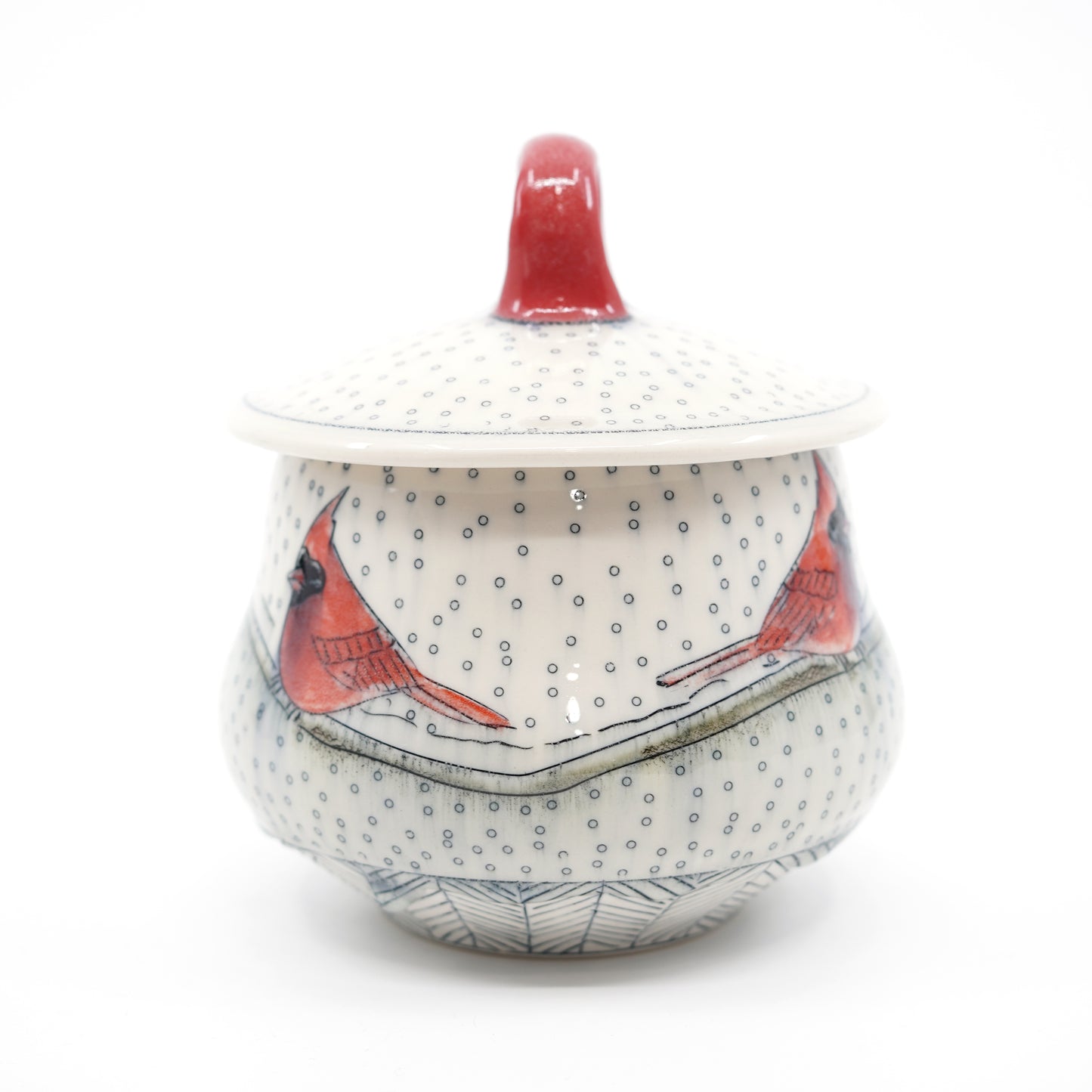 Snowy Cardinal Lidded Jar