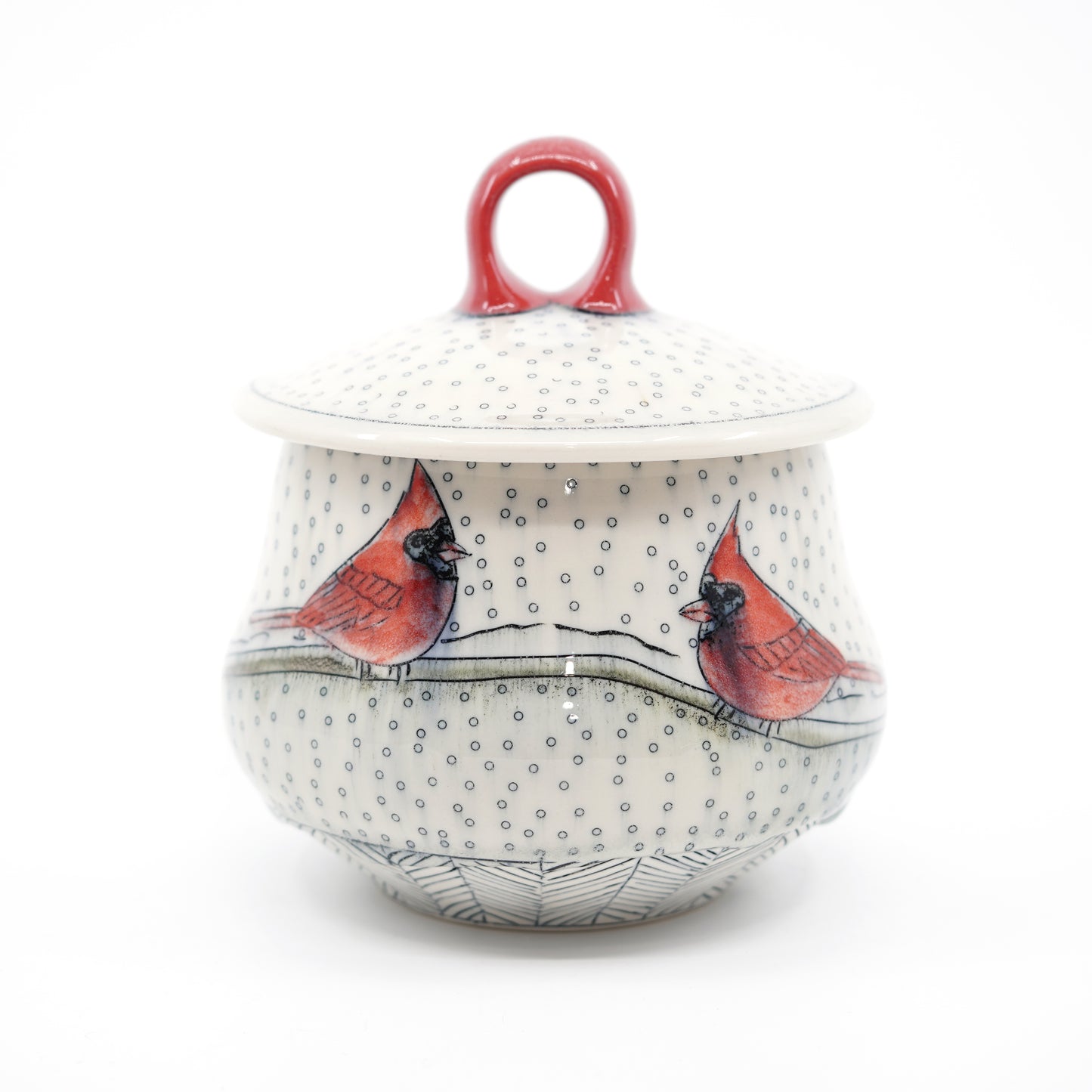 Snowy Cardinal Lidded Jar