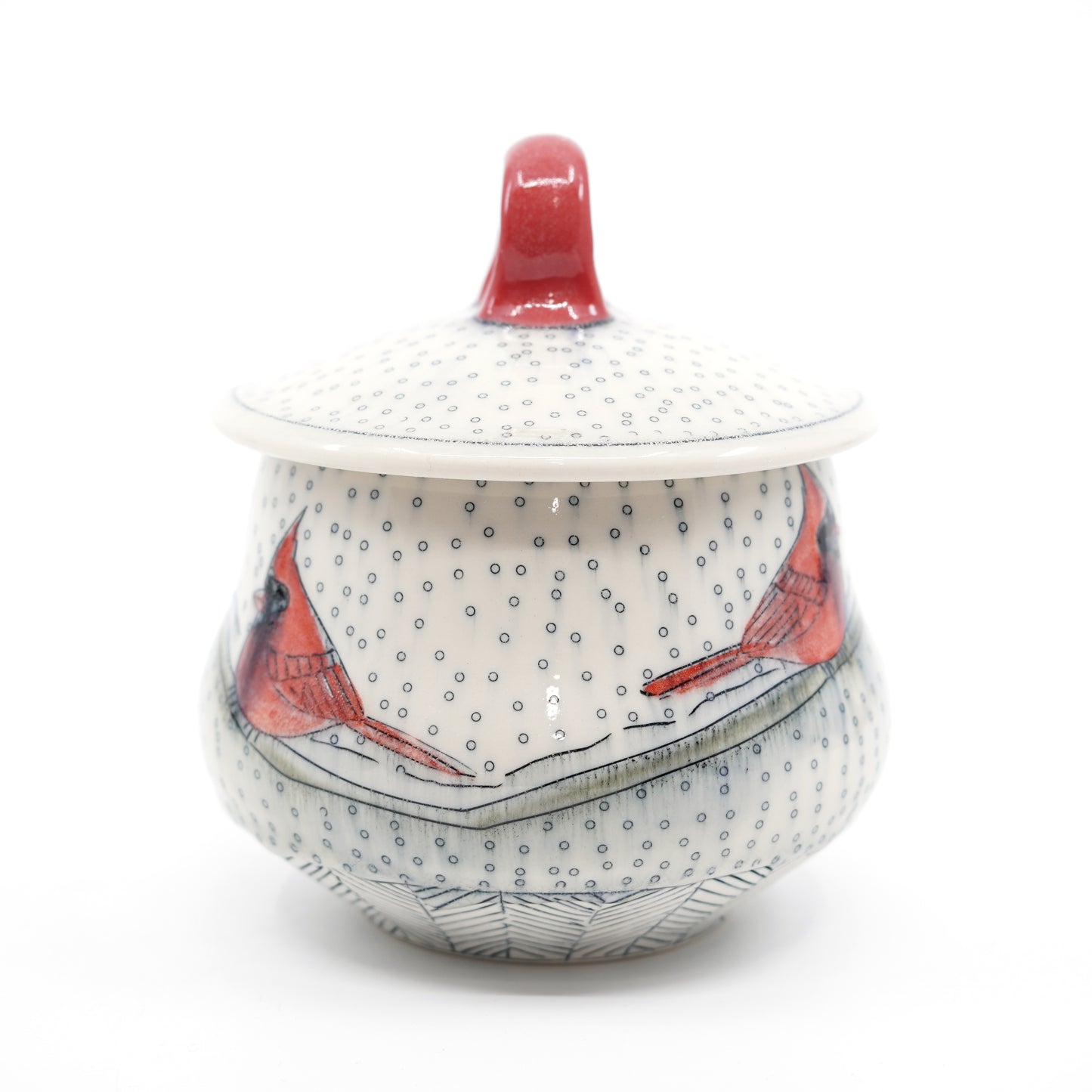 Snowy Cardinal Lidded Jar