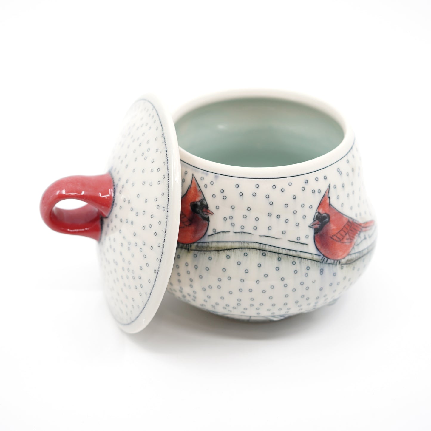 Snowy Cardinal Lidded Jar