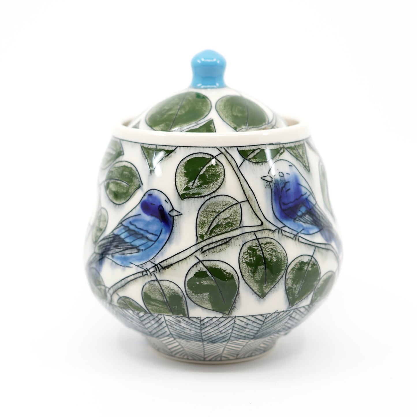 Indigo Bunting Lidded Jar