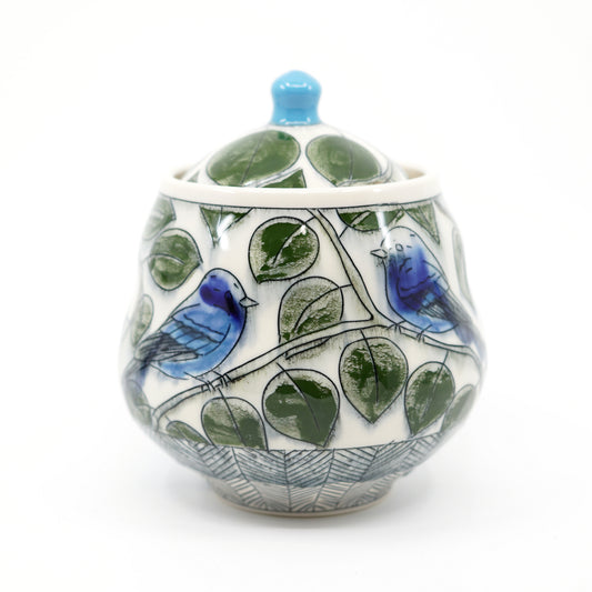 Indigo Bunting Lidded Jar