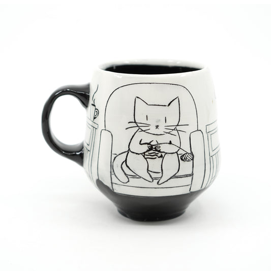 Black & White Cats Knitting Mug
