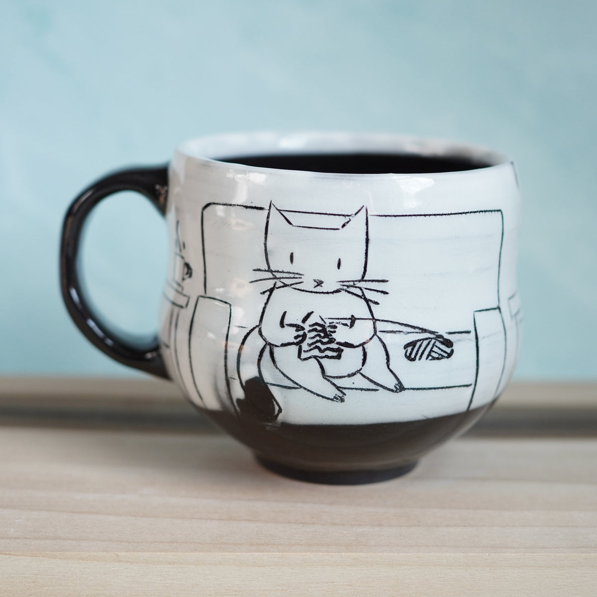 Black & White Cats Knitting Mug