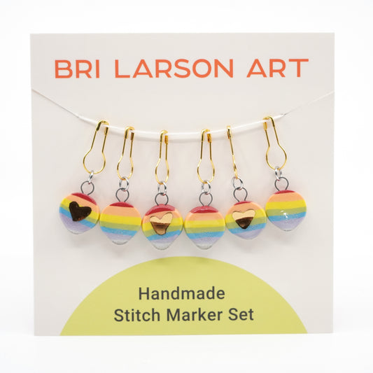 Rainbow Stitch Marker Set - Pin Version w/ Gold