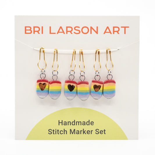 Rainbow Stitch Marker Set - Pin Version w/ Gold